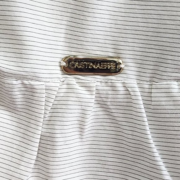 Cristinaeffe Striped Cold Shoulder Blouse Top US 6 IT 42 White Black Peplum - Picture 4 of 7